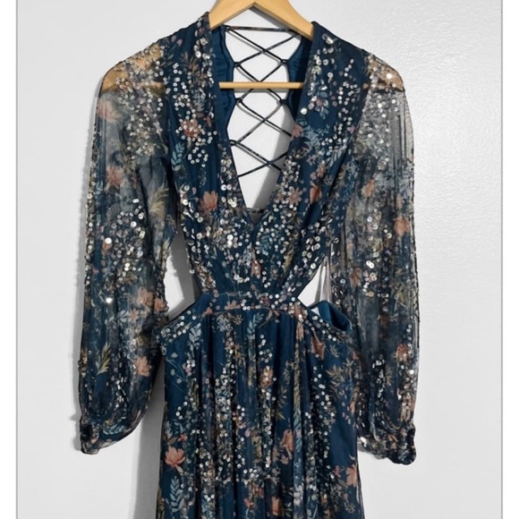 Mac Duggal Floral Sequin Gorgeous Maxi Formal Gown Dress - Picture 4 of 9